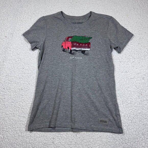 Life Is Good Tops - Life is Good Womens Christmas Crusher Tee T Shirt Size Small Gray Truck